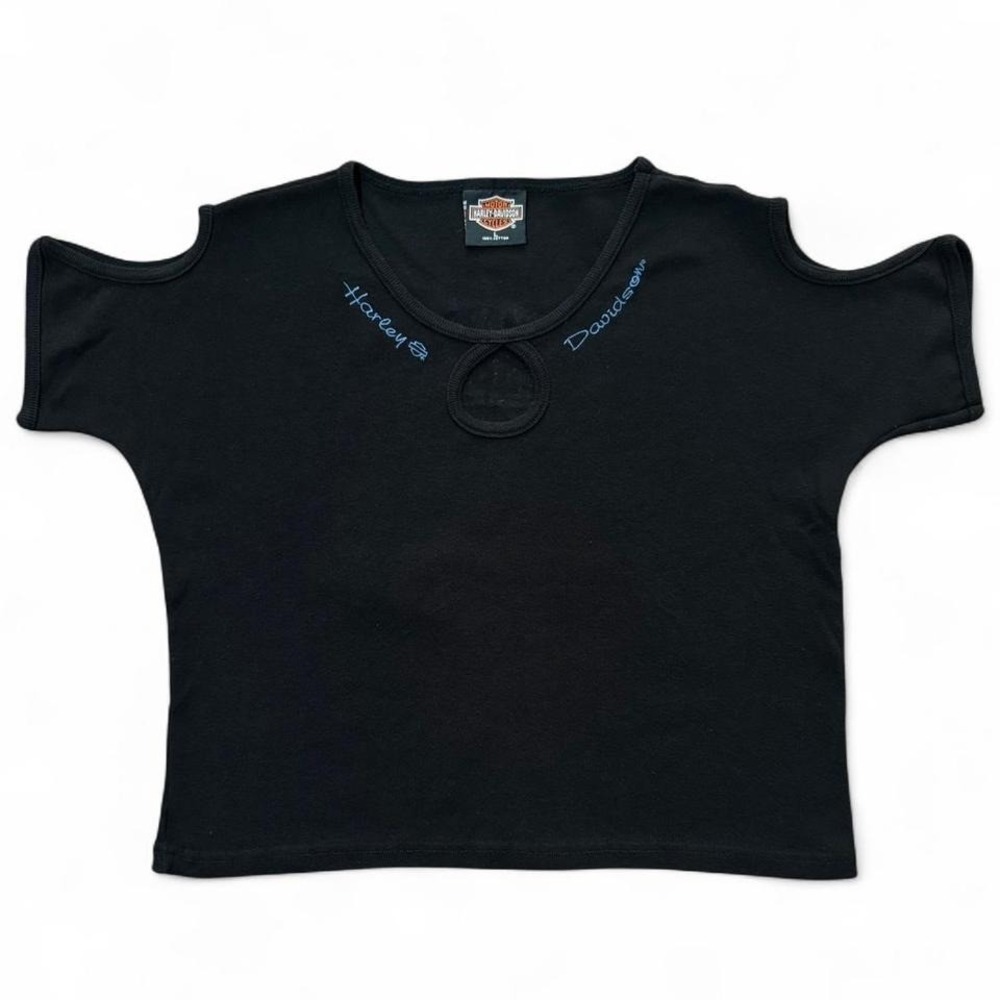 Vintage 90s Harley Davidson Daytona Florida Embroidered Cold Shoulder Top